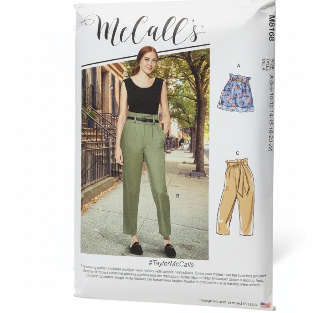 McCalls M8168 Misses High Waist Shorts Pants Sash Capri Sewing Pattern 6-22 UC